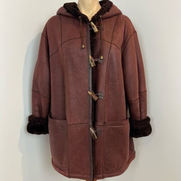 Vintage Christ Germany Women’s 38 Red Brown Sheepskin Leather Bone Clasps Jacket - Picture 1 of 16